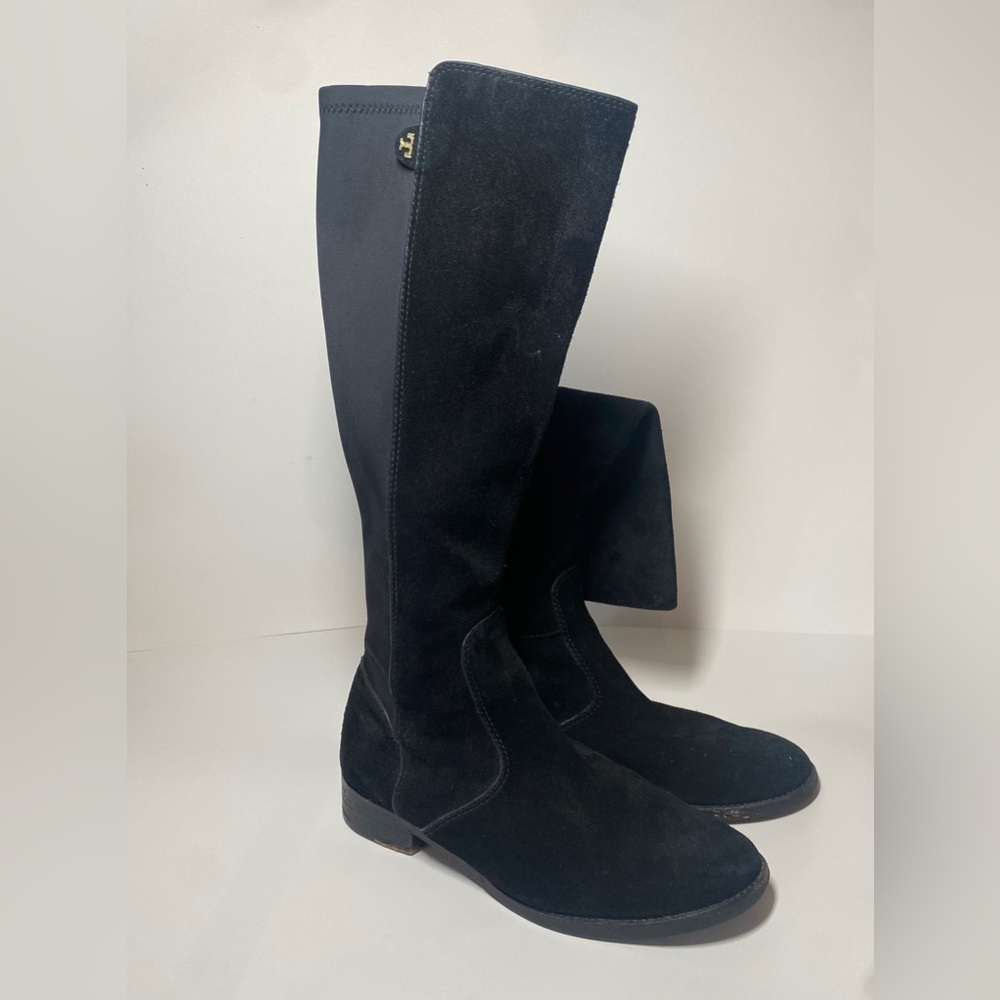 TORY BURCH Women's Black Suede Neoprene Suede Leather Knee-High riding Boots